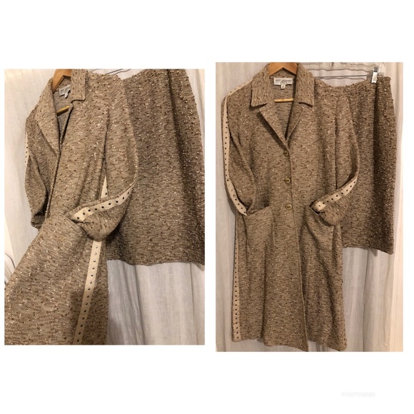 Vintage 2 Piece Suit St John Brown Jacket/Coat with Skirt 70’s Retro Fall Size 6 - Picture 5 of 8